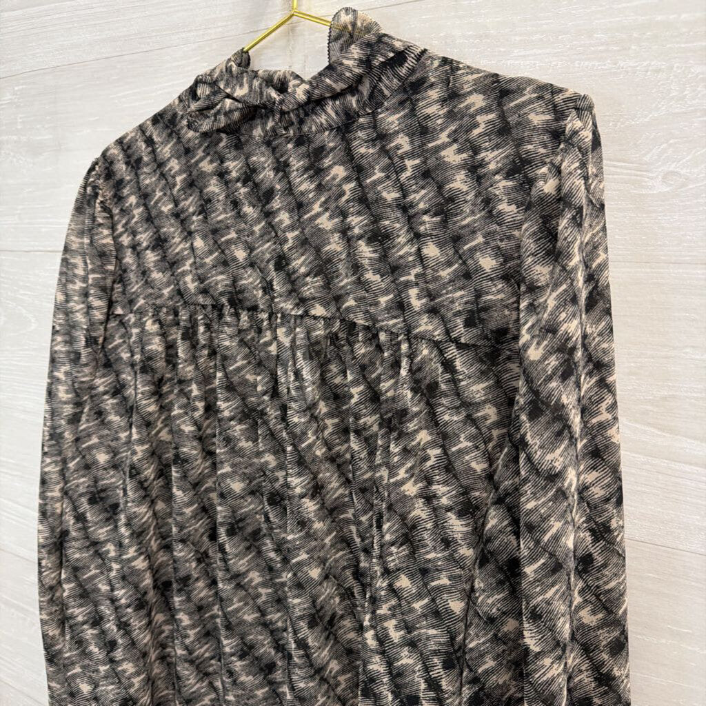 Banana Republic Black/ Beige Print Long Sleeve Top Large