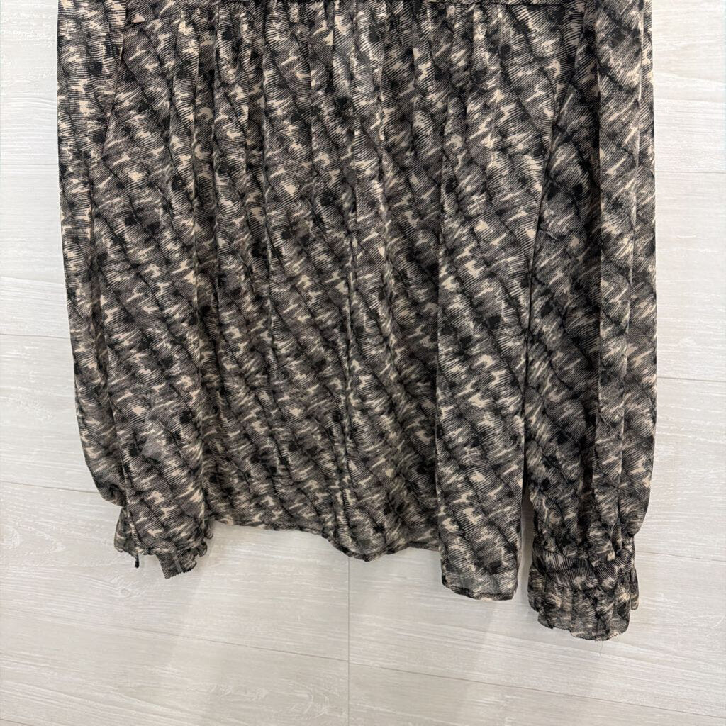Banana Republic Black/ Beige Print Long Sleeve Top Large