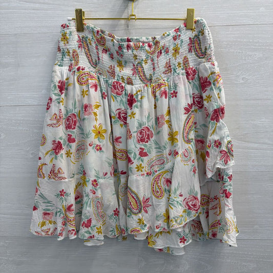 Ariat White/ Multi Print Ruffle Hem Skirt Large