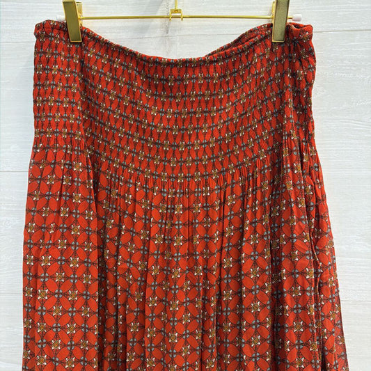 Max Studio Red/ Multi Print Smocked Waist Skirt Extra Large