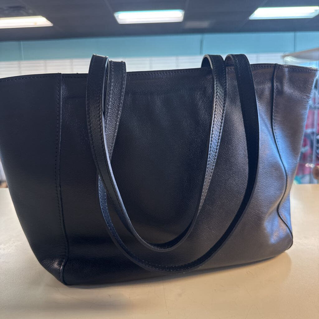 Anna Paola Black Leather Front Buckle Tote Shoulder Purse