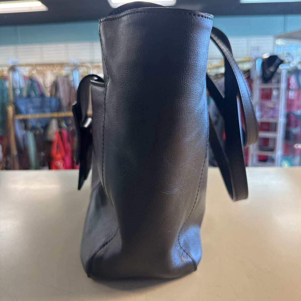 Anna Paola Black Leather Front Buckle Tote Shoulder Purse