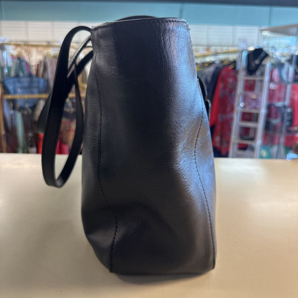 Anna Paola Black Leather Front Buckle Tote Shoulder Purse