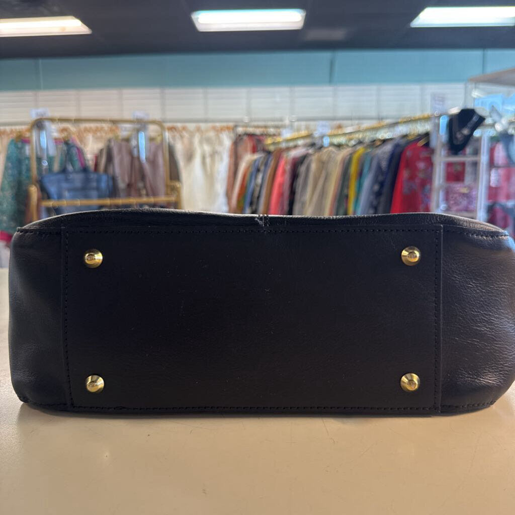 Anna Paola Black Leather Front Buckle Tote Shoulder Purse