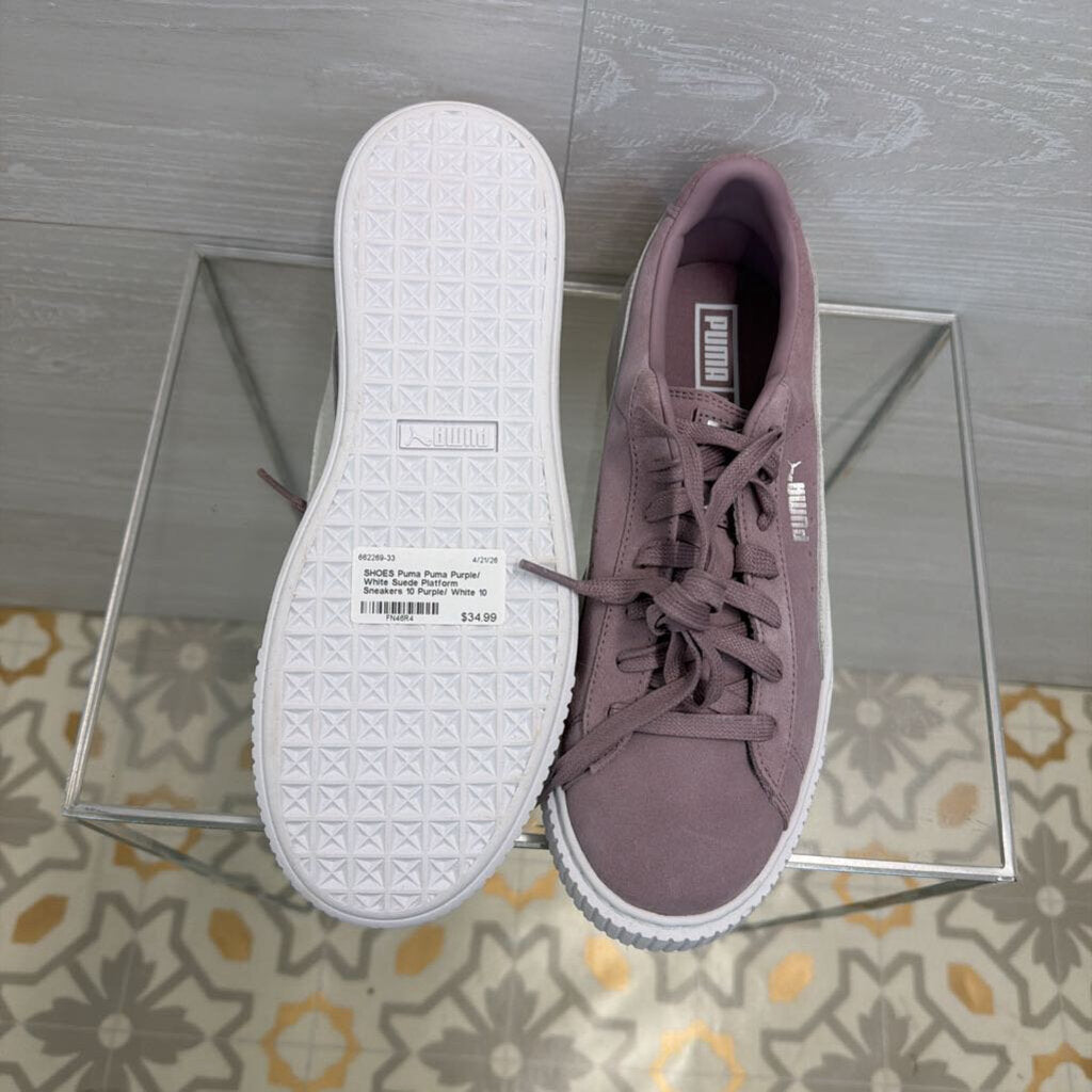 Puma Purple/ White Suede Platform Sneakers 10
