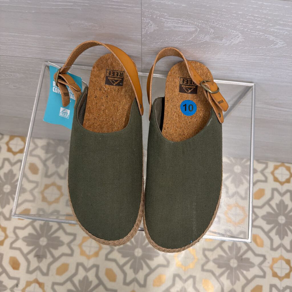 Reef Green/ Brown Cushion Sage Slip On Espadrille Shoes 10