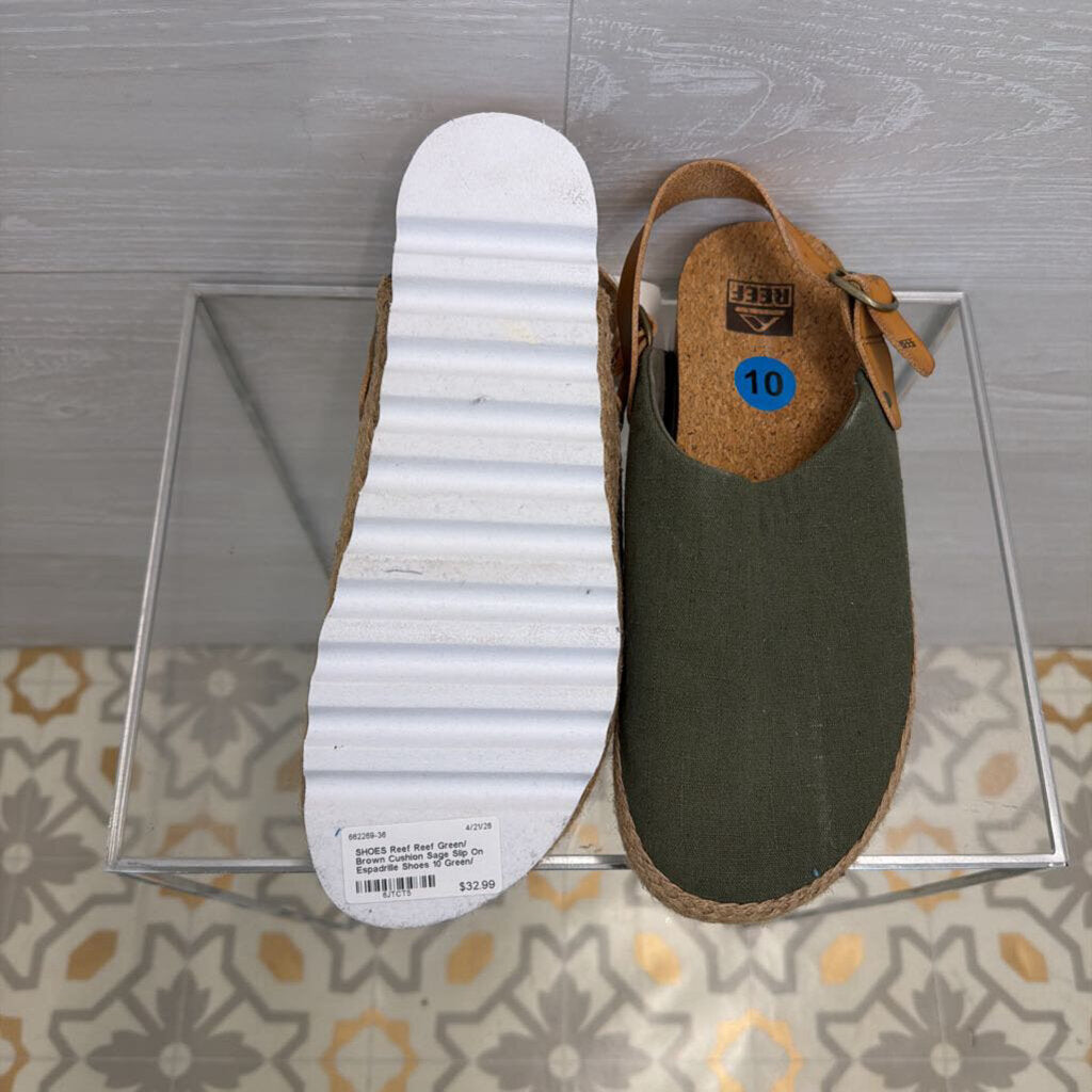Reef Green/ Brown Cushion Sage Slip On Espadrille Shoes 10