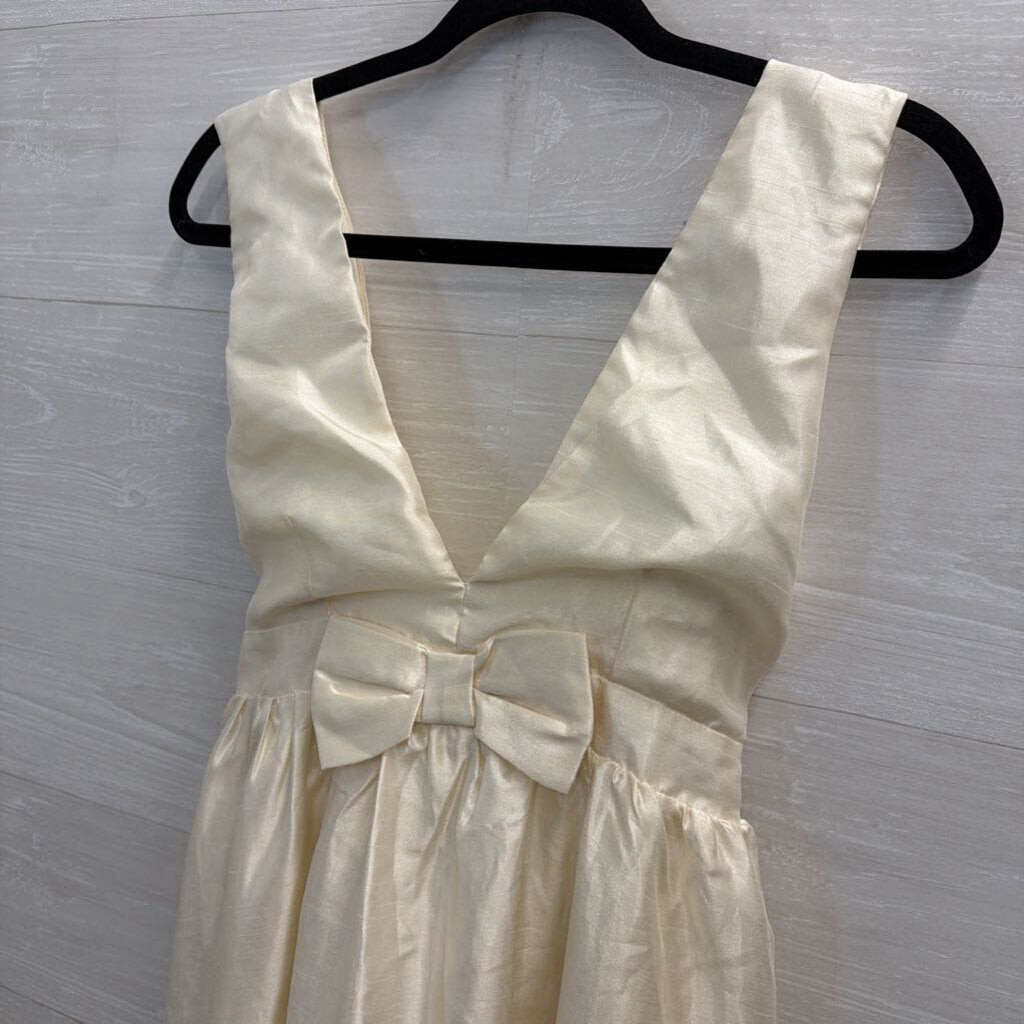 Lulus Cream V neck Bow Front Sleeveless Midi Dress Small