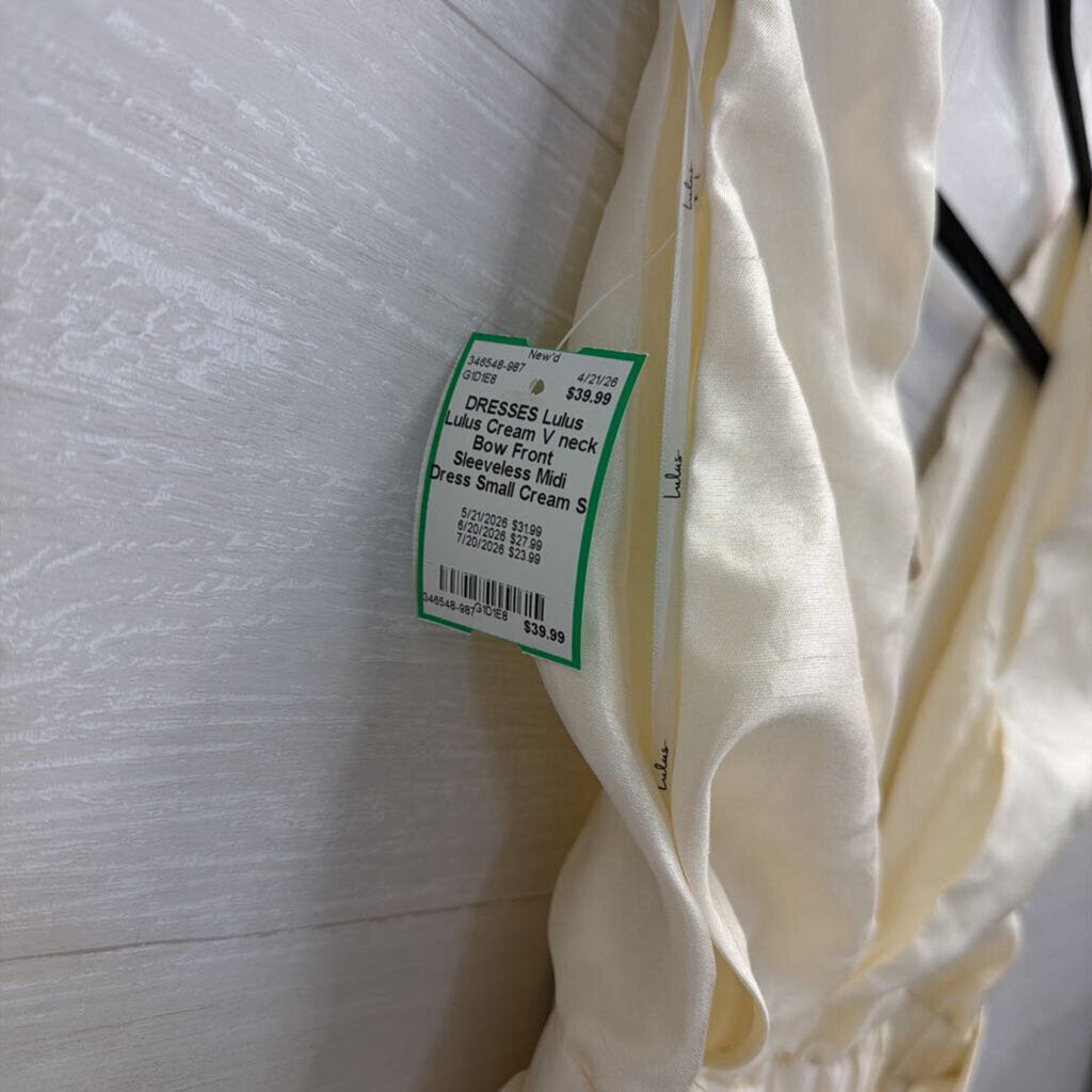 Lulus Cream V neck Bow Front Sleeveless Midi Dress Small
