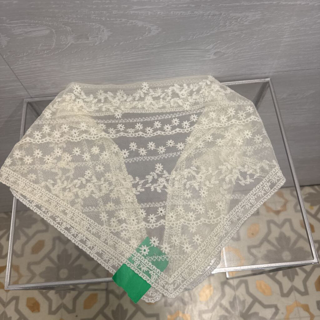 Cream Embroidered Lace Bandana Scarf
