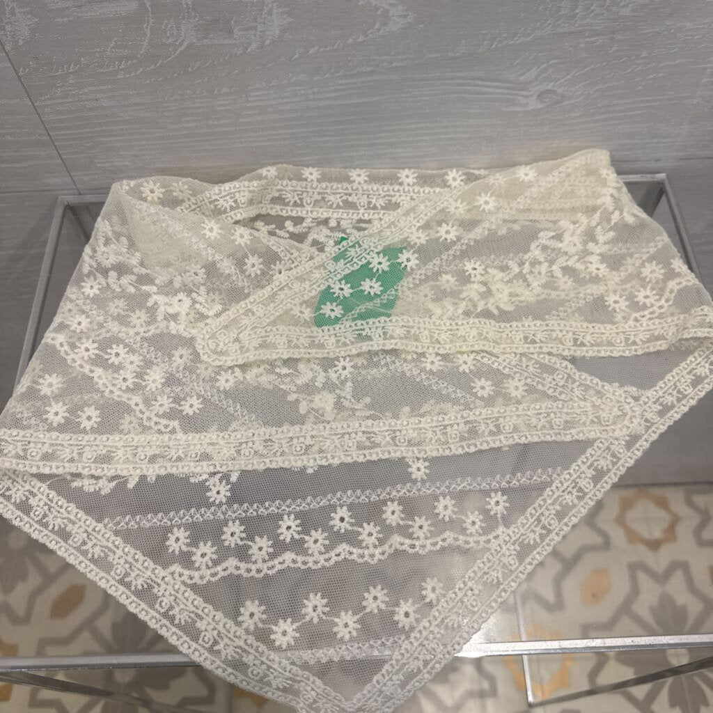 Cream Embroidered Lace Bandana Scarf