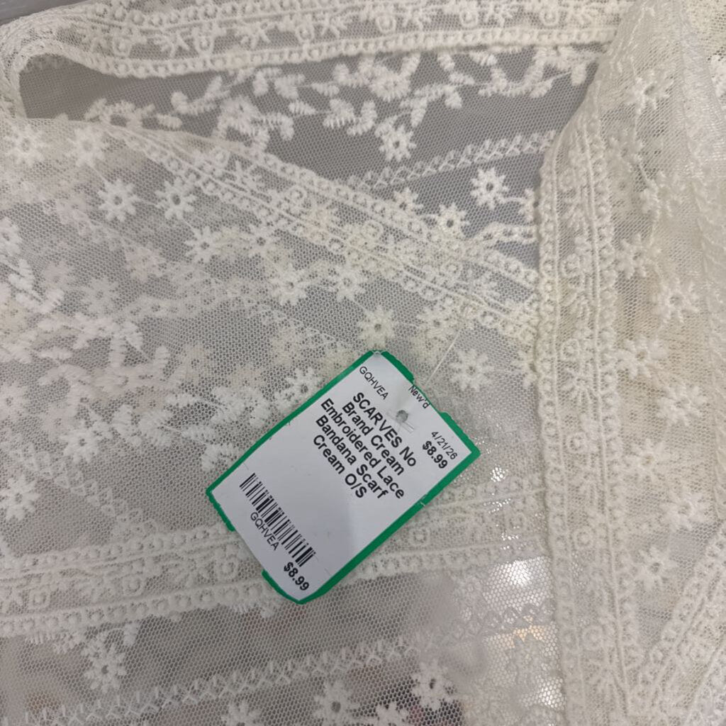 Cream Embroidered Lace Bandana Scarf