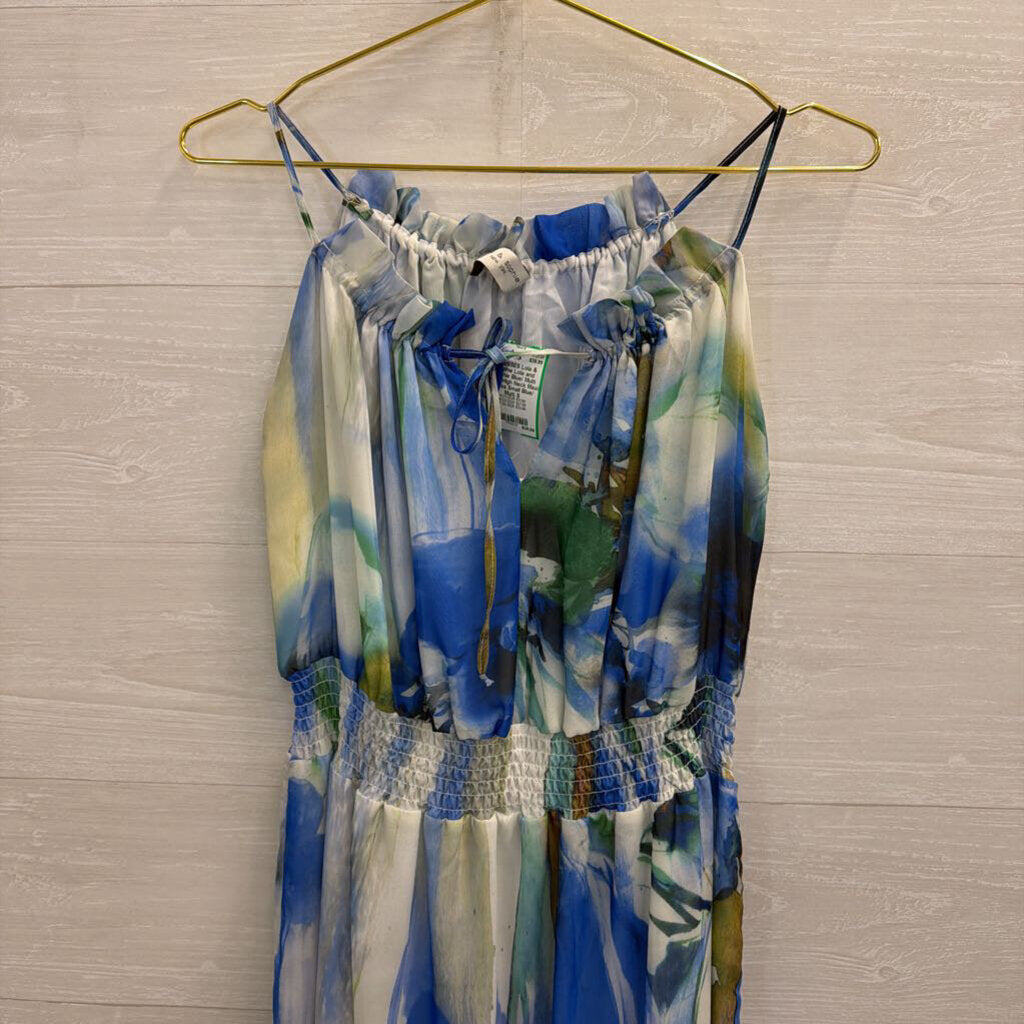 Lola and Sophie Blue/ Multi Print High Neck Maxi Dress Small