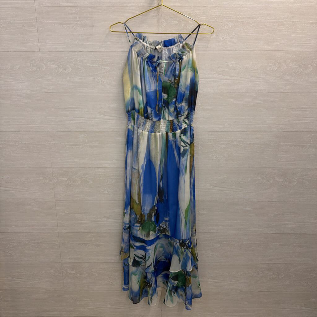 Lola and Sophie Blue/ Multi Print High Neck Maxi Dress Small