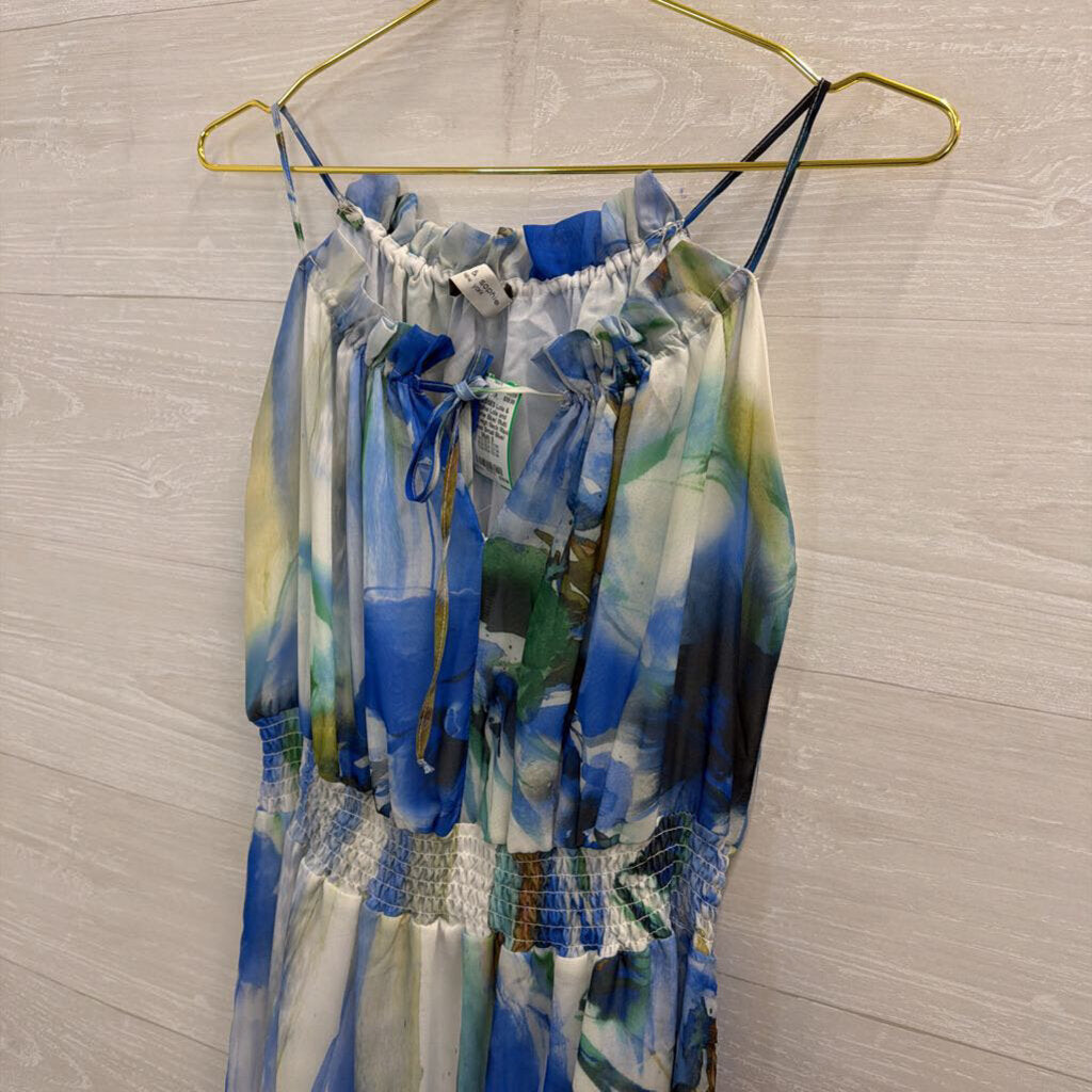 Lola and Sophie Blue/ Multi Print High Neck Maxi Dress Small