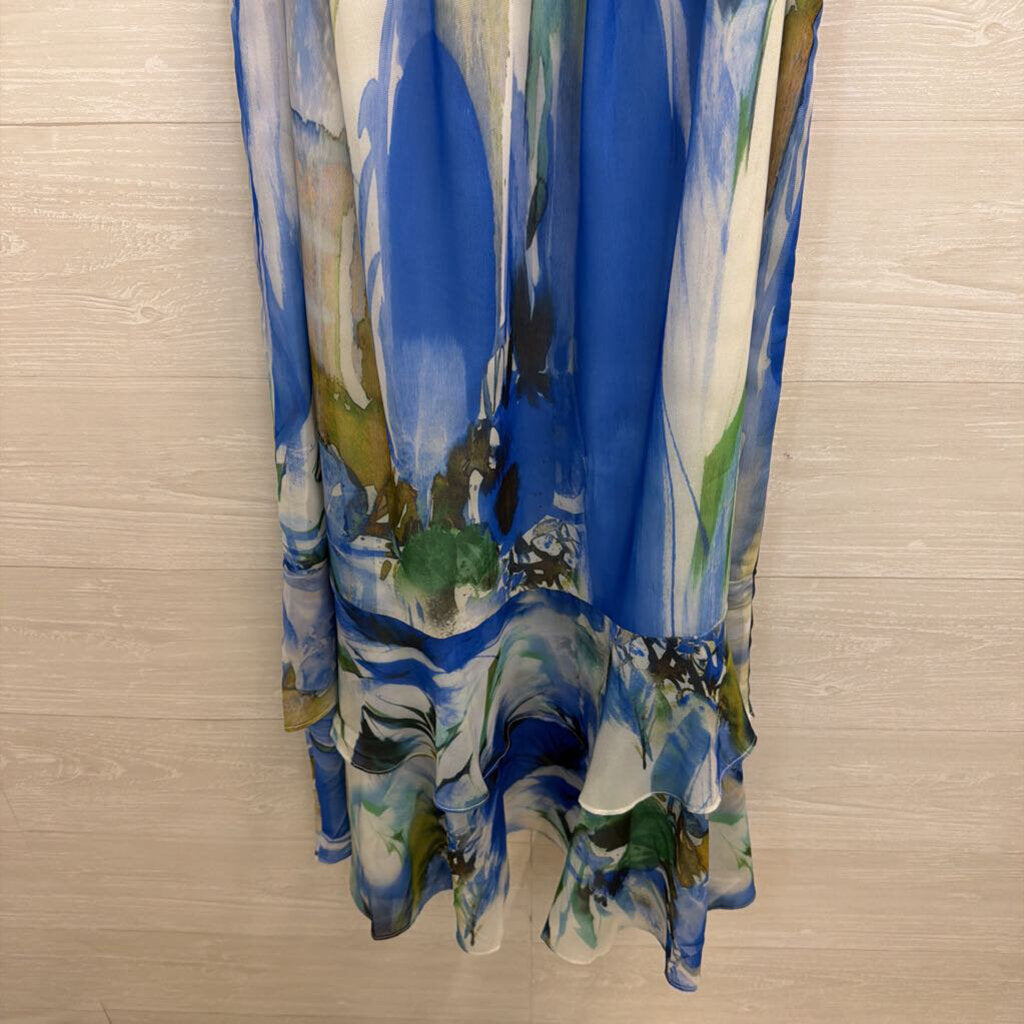 Lola and Sophie Blue/ Multi Print High Neck Maxi Dress Small