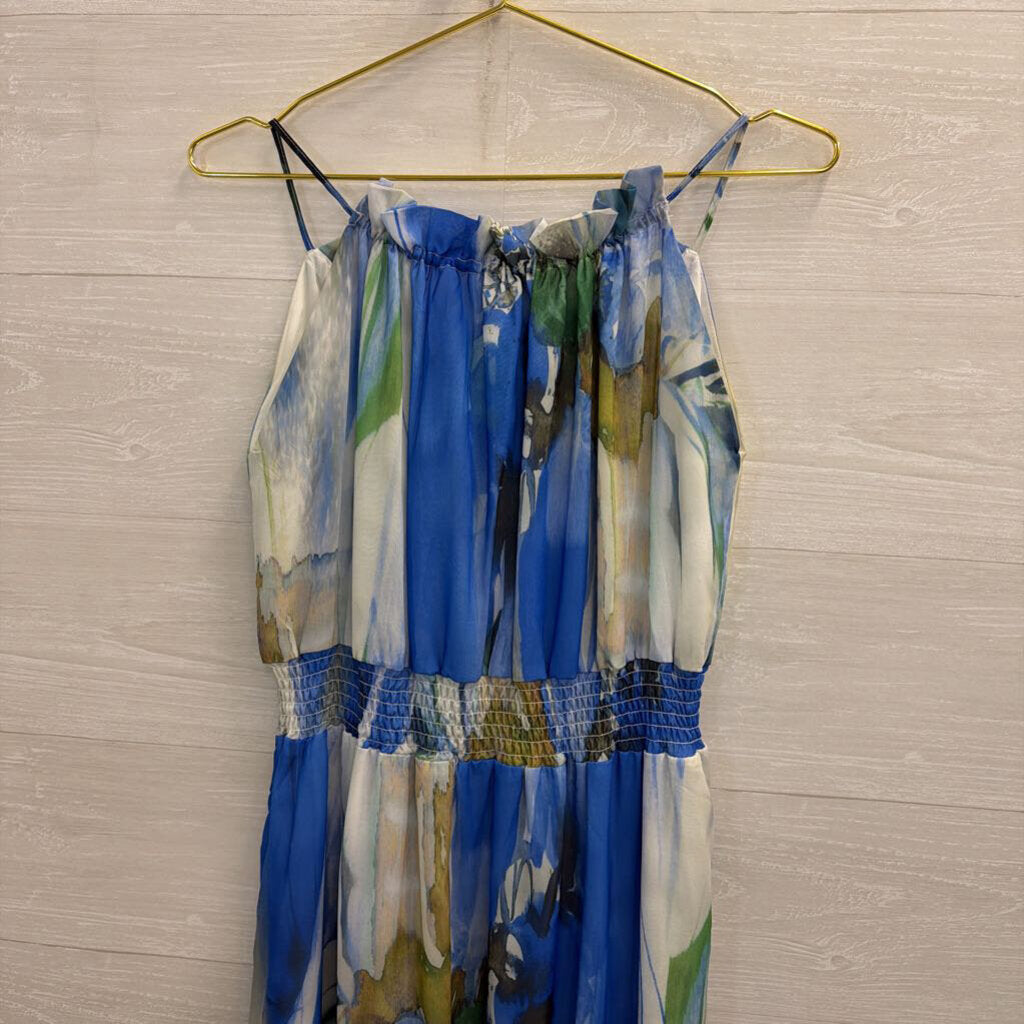 Lola and Sophie Blue/ Multi Print High Neck Maxi Dress Small