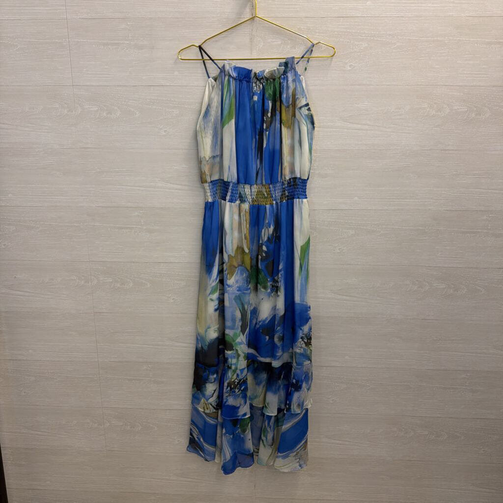 Lola and Sophie Blue/ Multi Print High Neck Maxi Dress Small