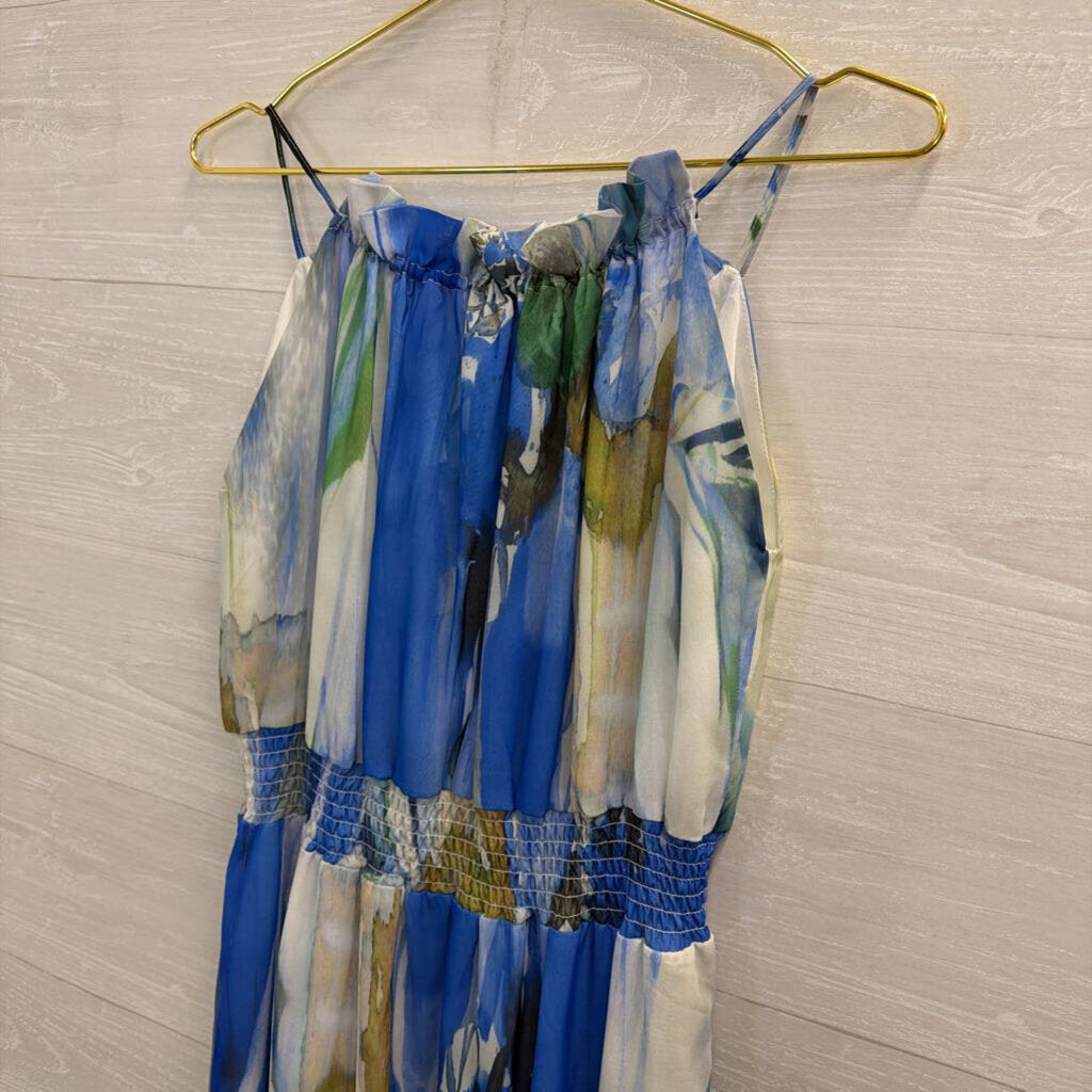 Lola and Sophie Blue/ Multi Print High Neck Maxi Dress Small