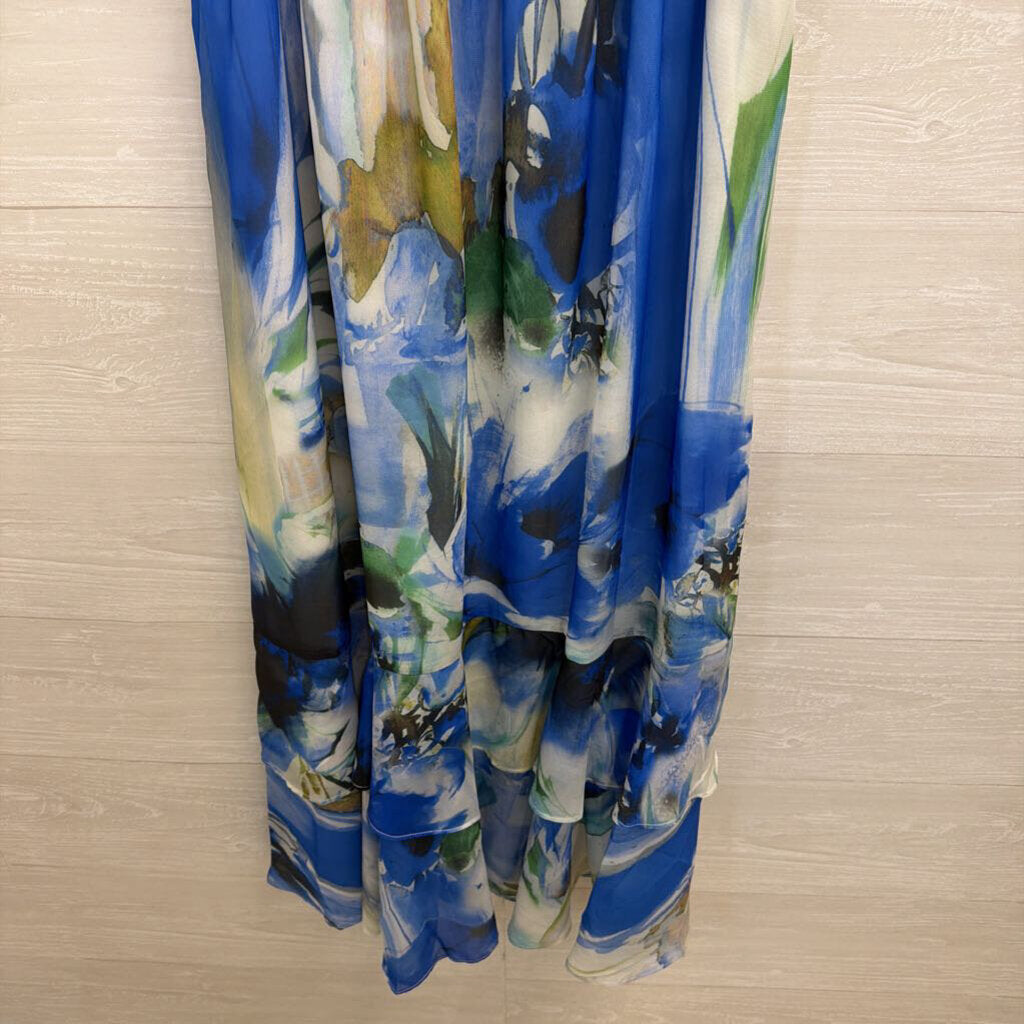 Lola and Sophie Blue/ Multi Print High Neck Maxi Dress Small