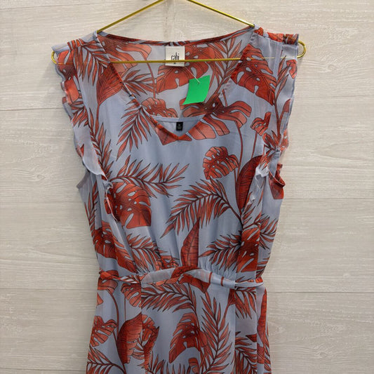 Cabi Blue/ Orange Tropical Leaf Print Tie Waist Dress Medium