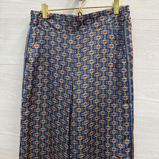Max Studio Blue/ Orange Print Silky Wide Leg Pull On Pants Small
