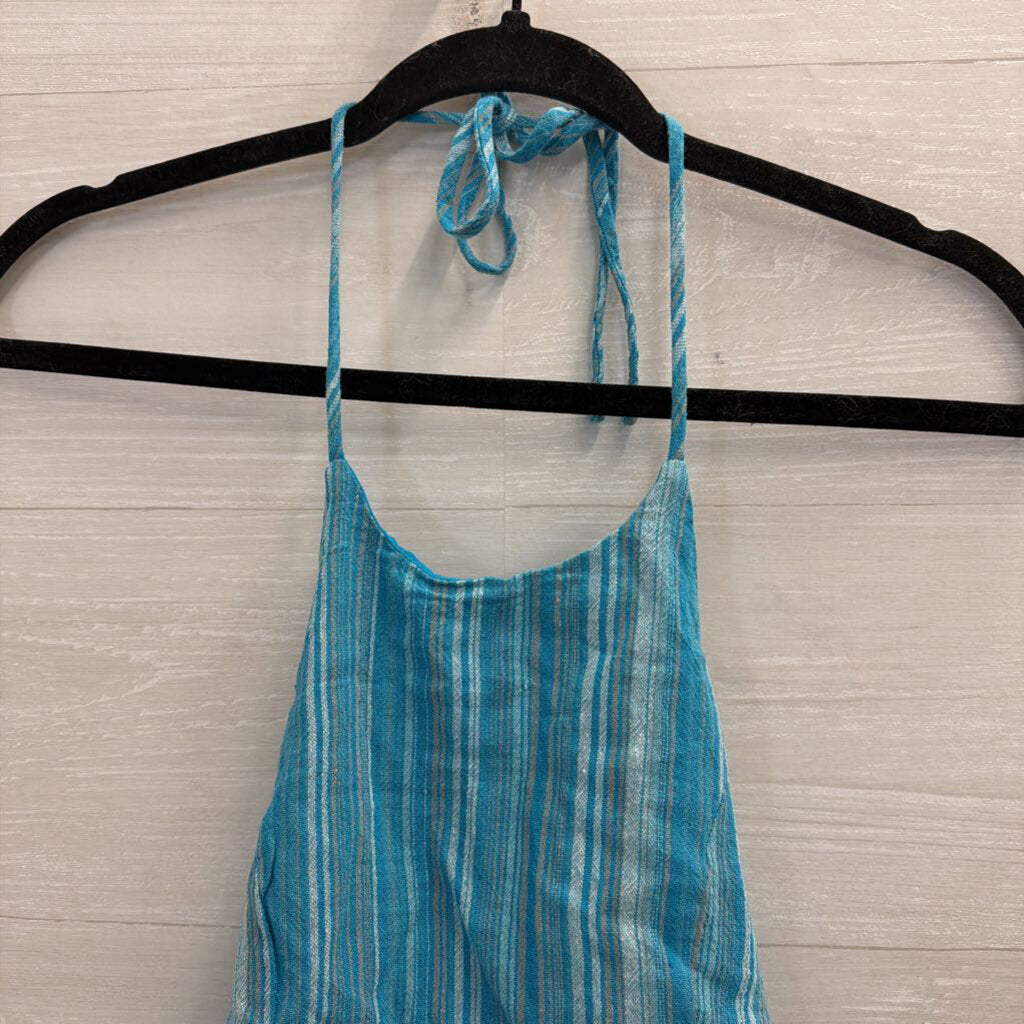 Blue Blush Blue Striped Cropped Halter Neck Top Medium