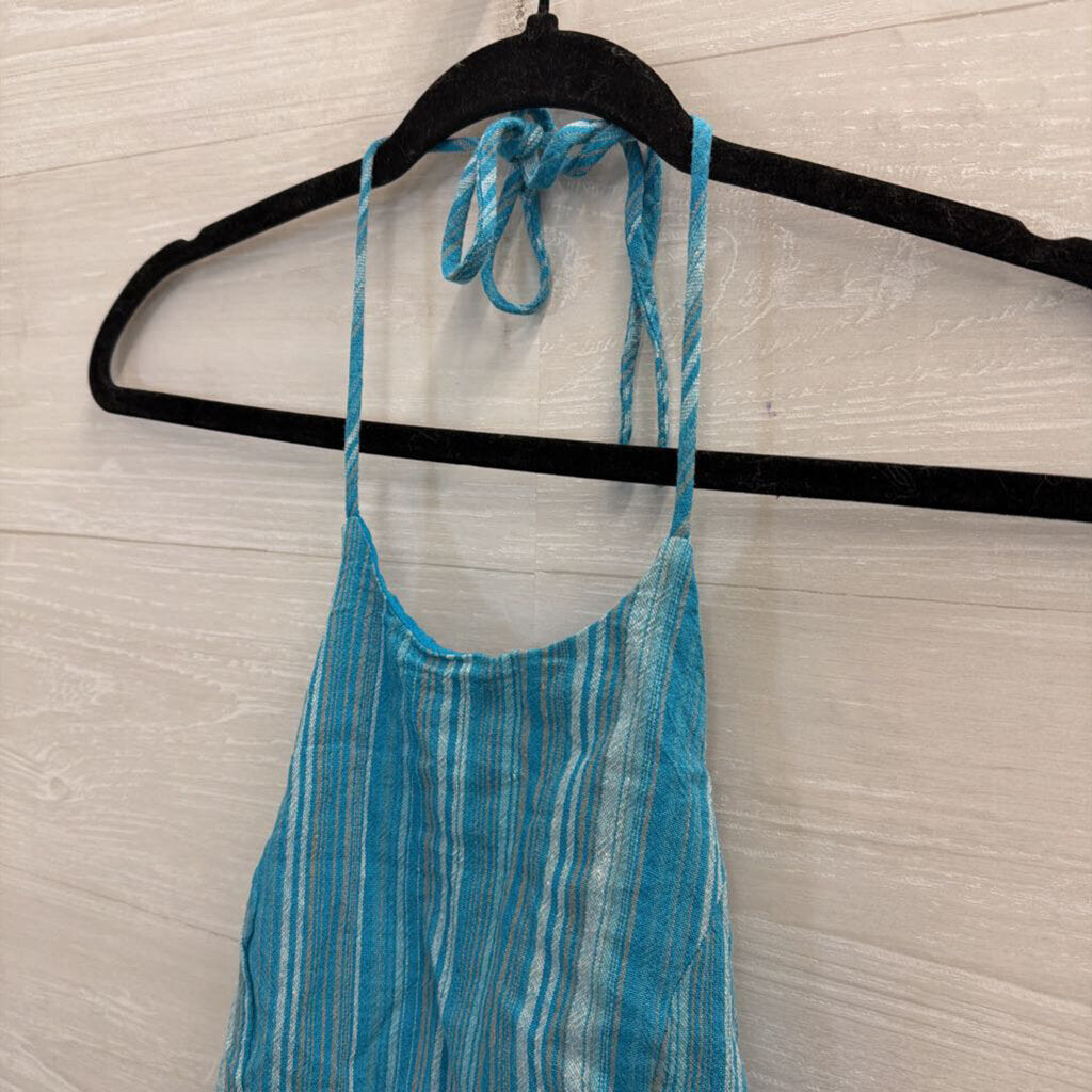 Blue Blush Blue Striped Cropped Halter Neck Top Medium