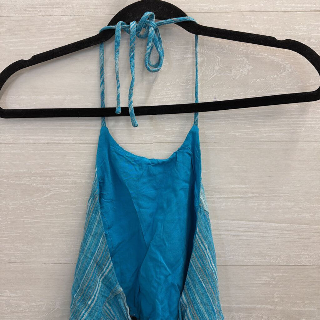 Blue Blush Blue Striped Cropped Halter Neck Top Medium