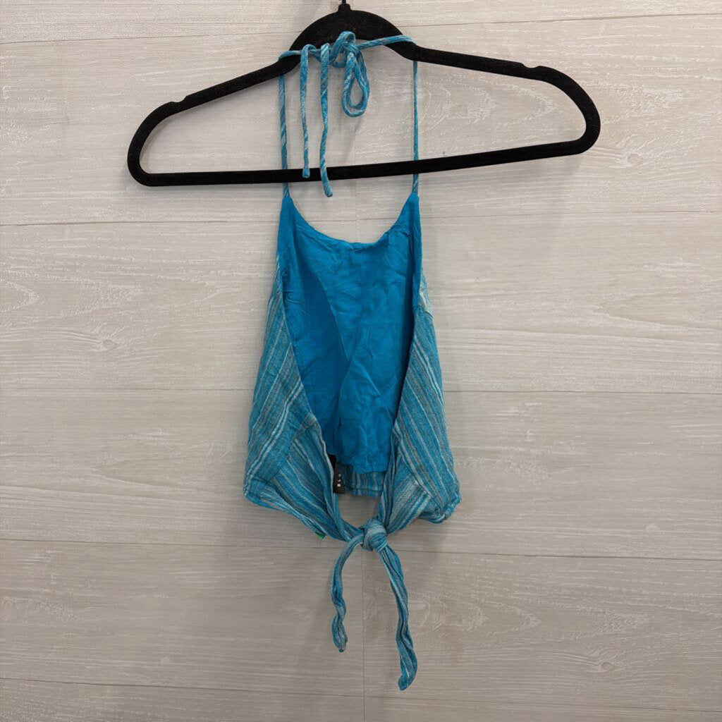 Blue Blush Blue Striped Cropped Halter Neck Top Medium