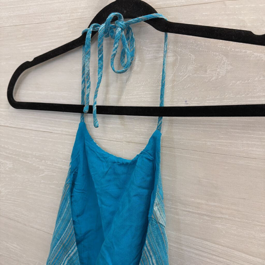 Blue Blush Blue Striped Cropped Halter Neck Top Medium