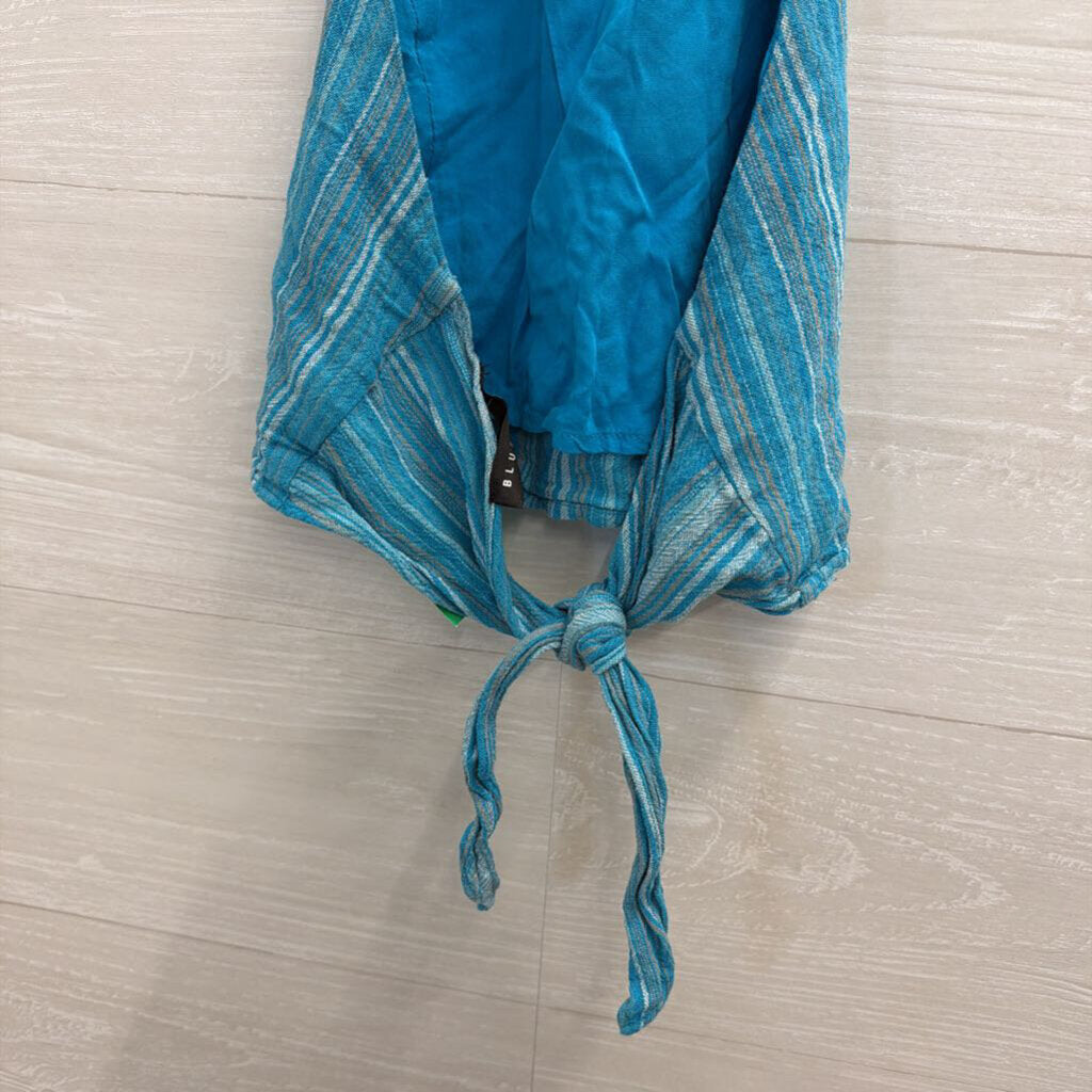Blue Blush Blue Striped Cropped Halter Neck Top Medium