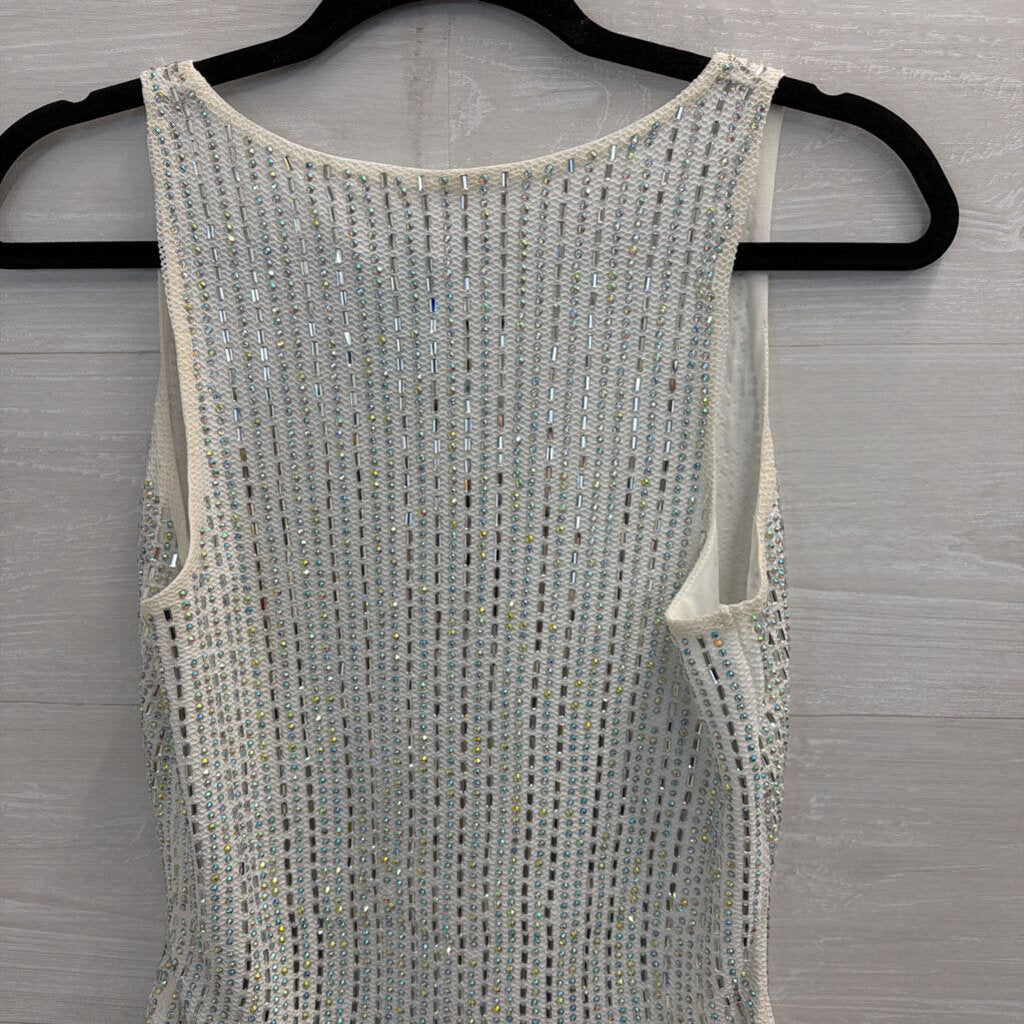 White Beaded Embellished Sleeveless Bodysuit Medium