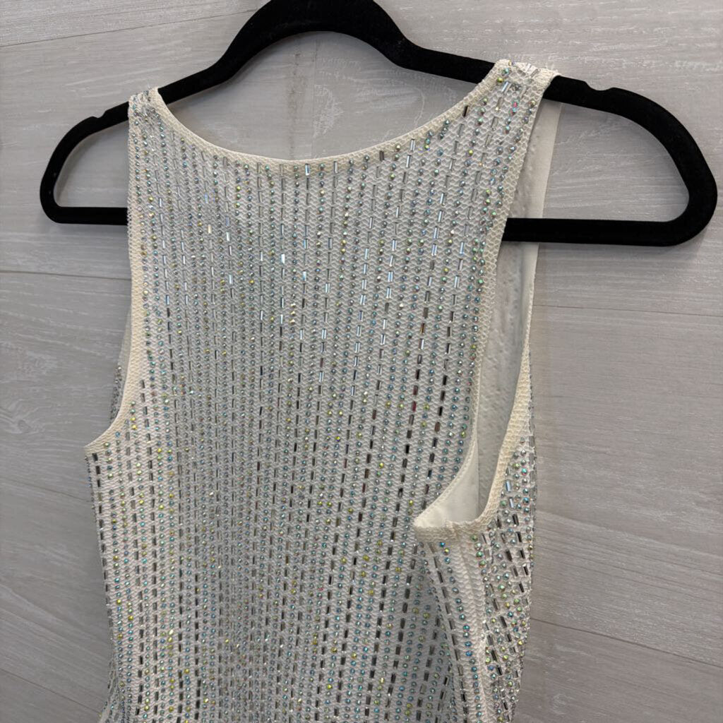White Beaded Embellished Sleeveless Bodysuit Medium