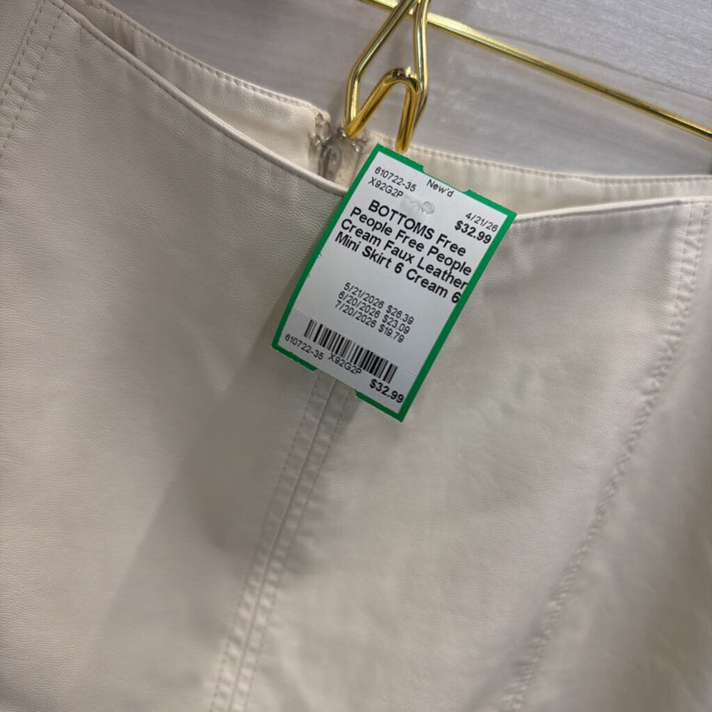 Free People Cream Faux Leather Mini Skirt 6