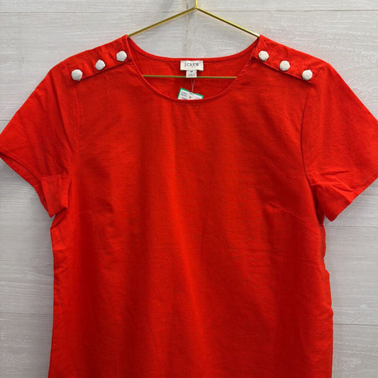 J Crew Red Short Sleeve Shoulder Button Detail Boxy Top Medium