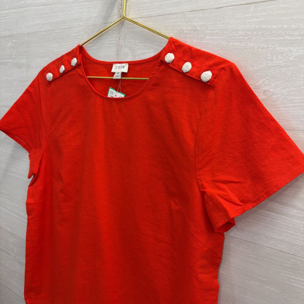 J Crew Red Short Sleeve Shoulder Button Detail Boxy Top Medium