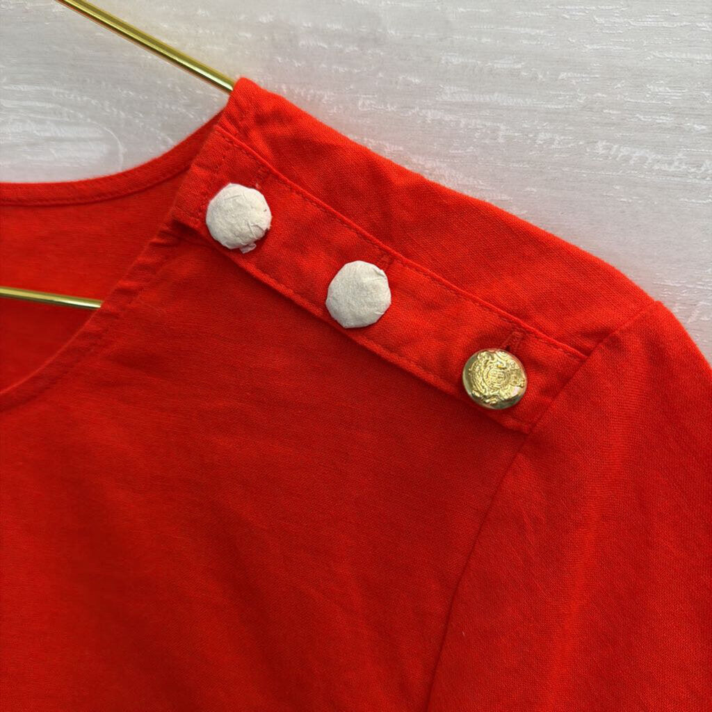 J Crew Red Short Sleeve Shoulder Button Detail Boxy Top Medium