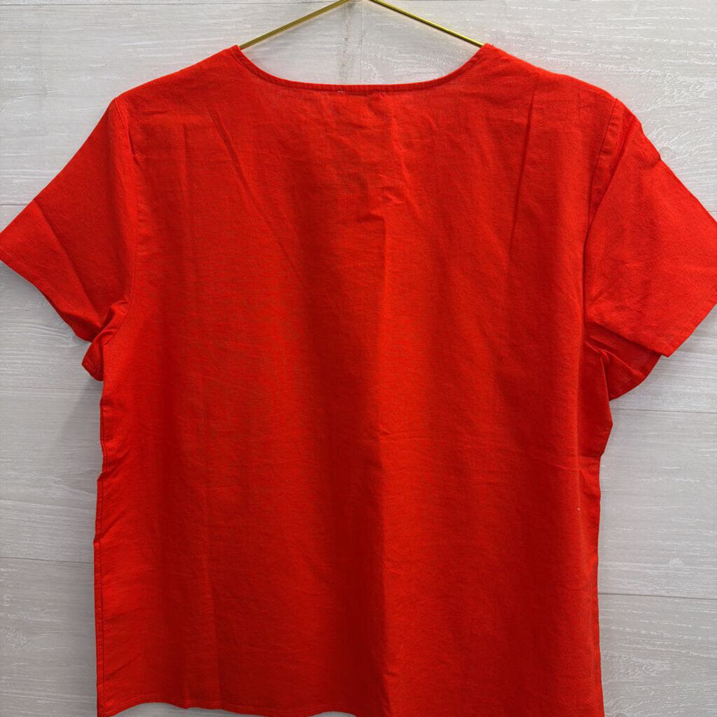 J Crew Red Short Sleeve Shoulder Button Detail Boxy Top Medium