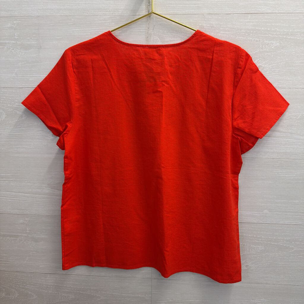 J Crew Red Short Sleeve Shoulder Button Detail Boxy Top Medium
