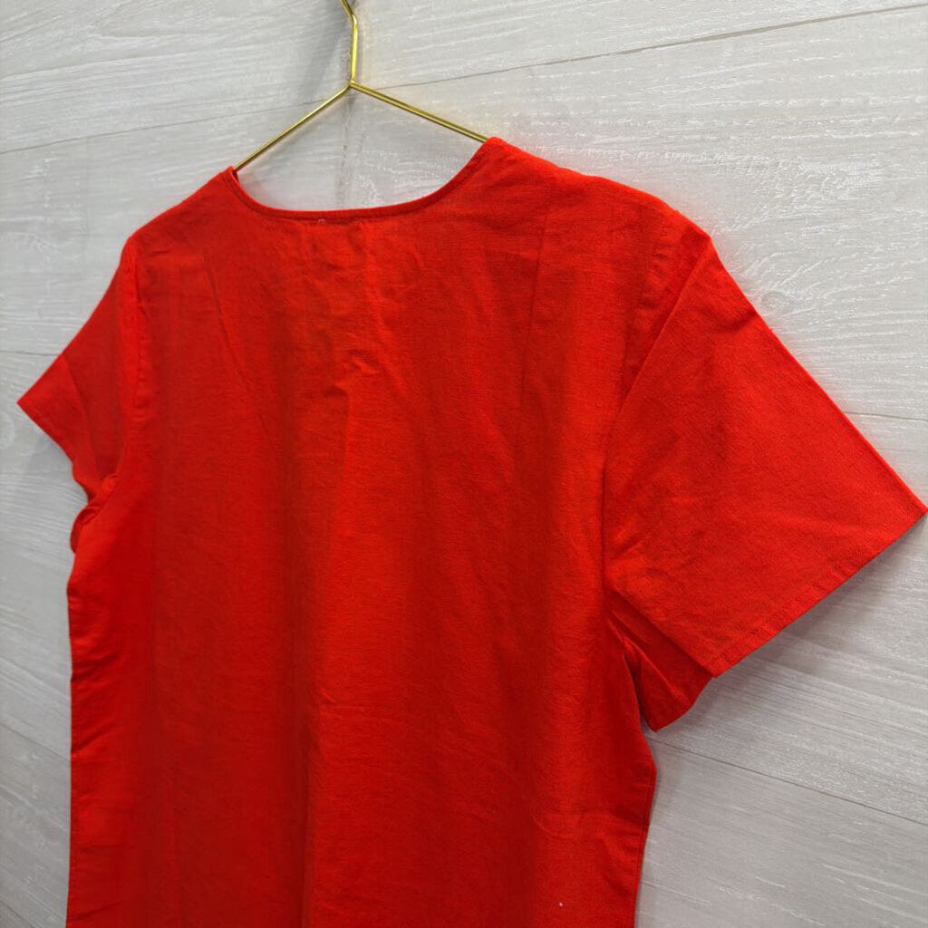 J Crew Red Short Sleeve Shoulder Button Detail Boxy Top Medium