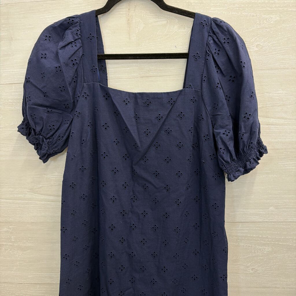 Draper James Navy Eyelet Short Puff Sleeve Dress Medium