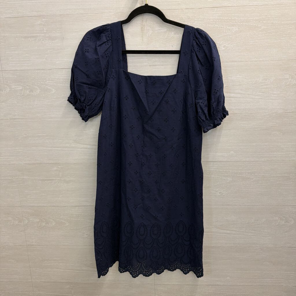 Draper James Navy Eyelet Short Puff Sleeve Dress Medium