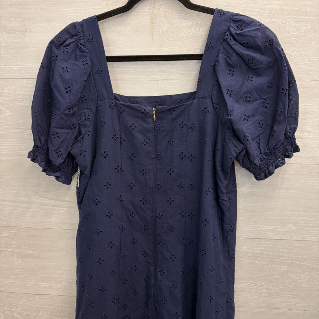 Draper James Navy Eyelet Short Puff Sleeve Dress Medium