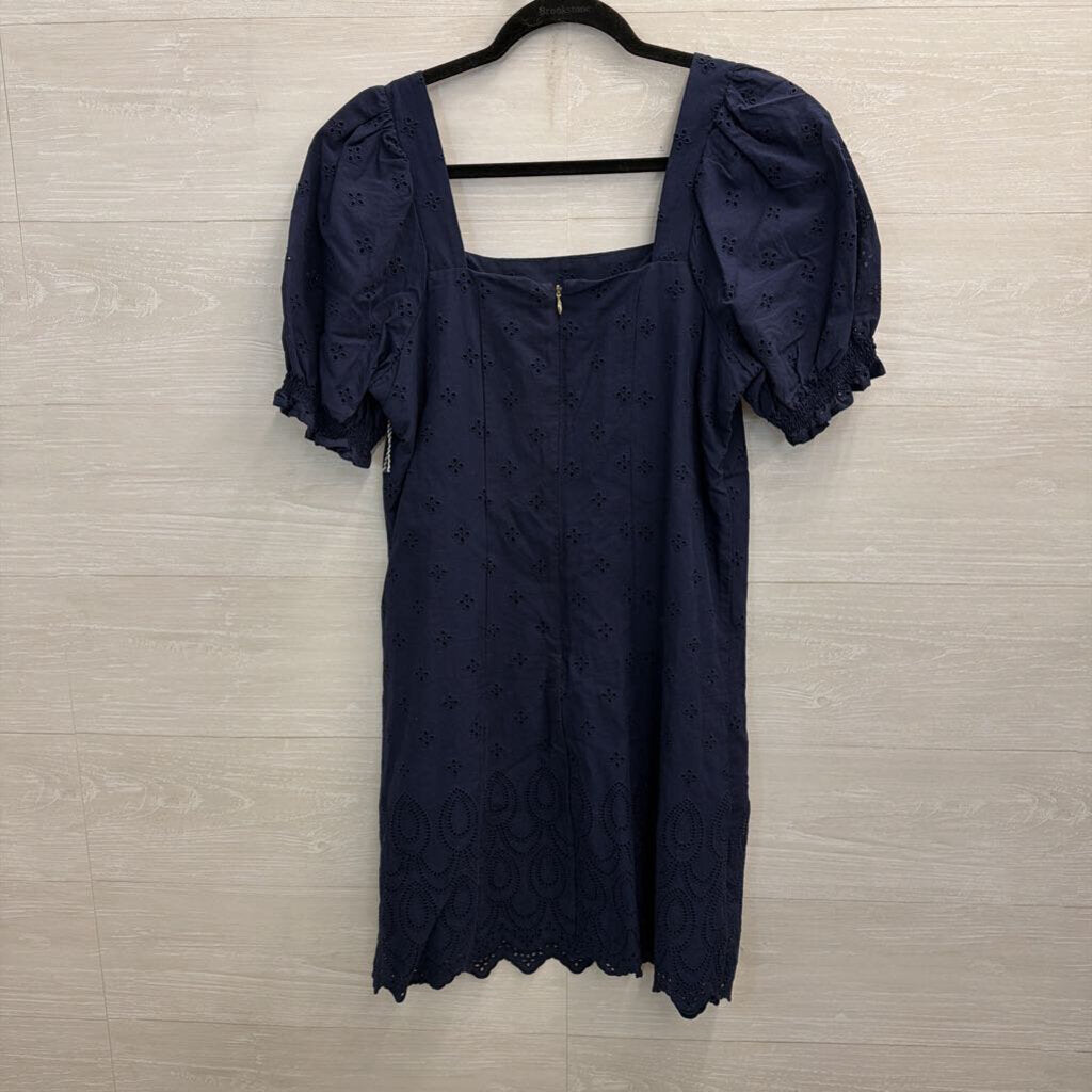 Draper James Navy Eyelet Short Puff Sleeve Dress Medium