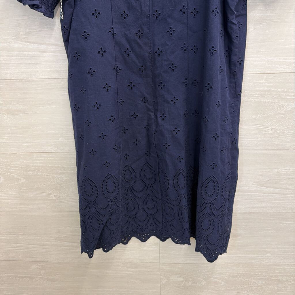 Draper James Navy Eyelet Short Puff Sleeve Dress Medium