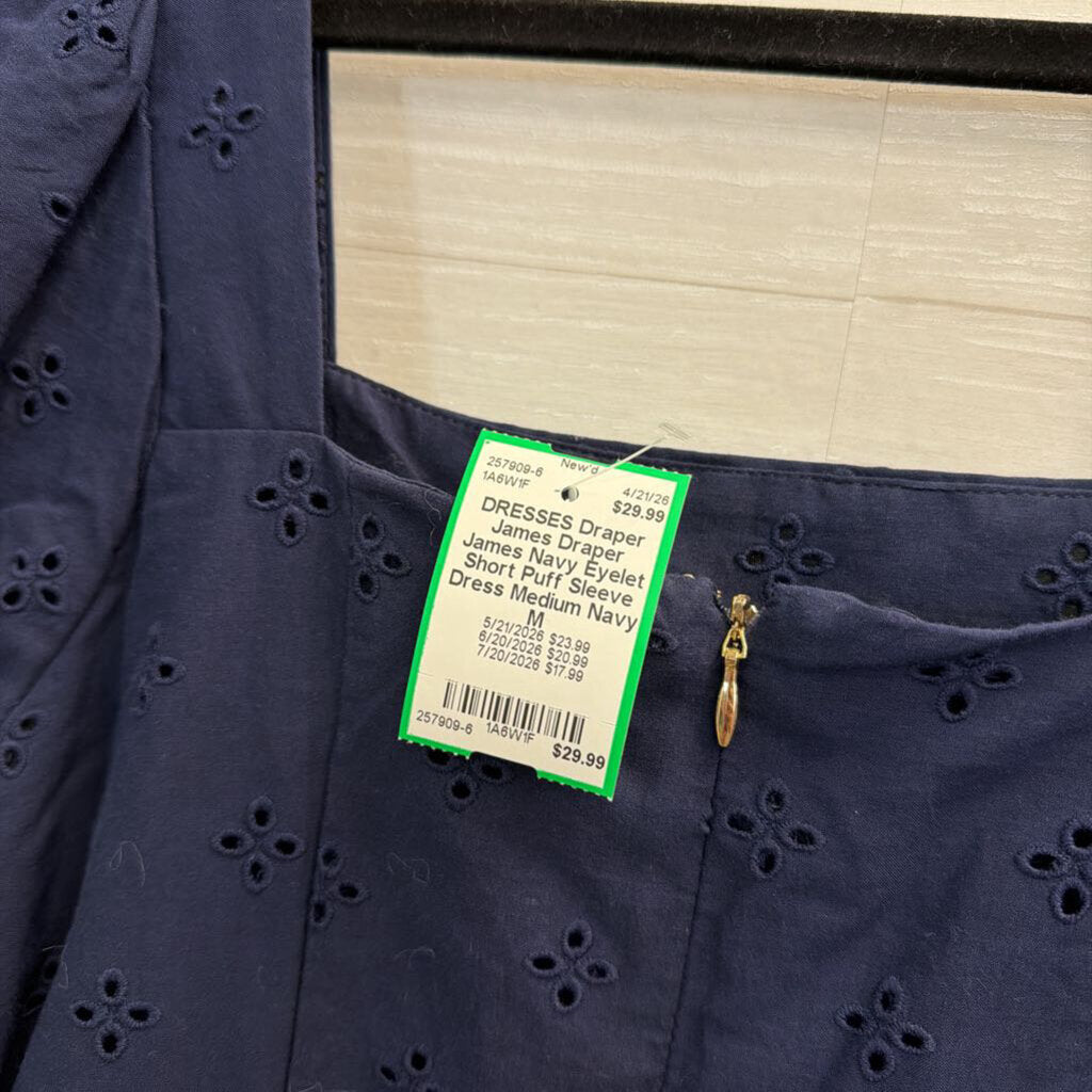 Draper James Navy Eyelet Short Puff Sleeve Dress Medium