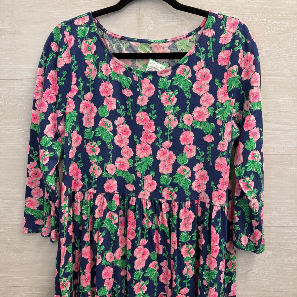 Lilly Pulitzer Navy/ Pink Floral Print Long Sleeve Dress Large