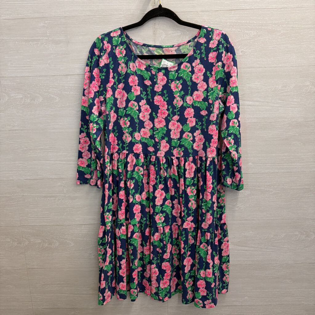 Lilly Pulitzer Navy/ Pink Floral Print Long Sleeve Dress Large