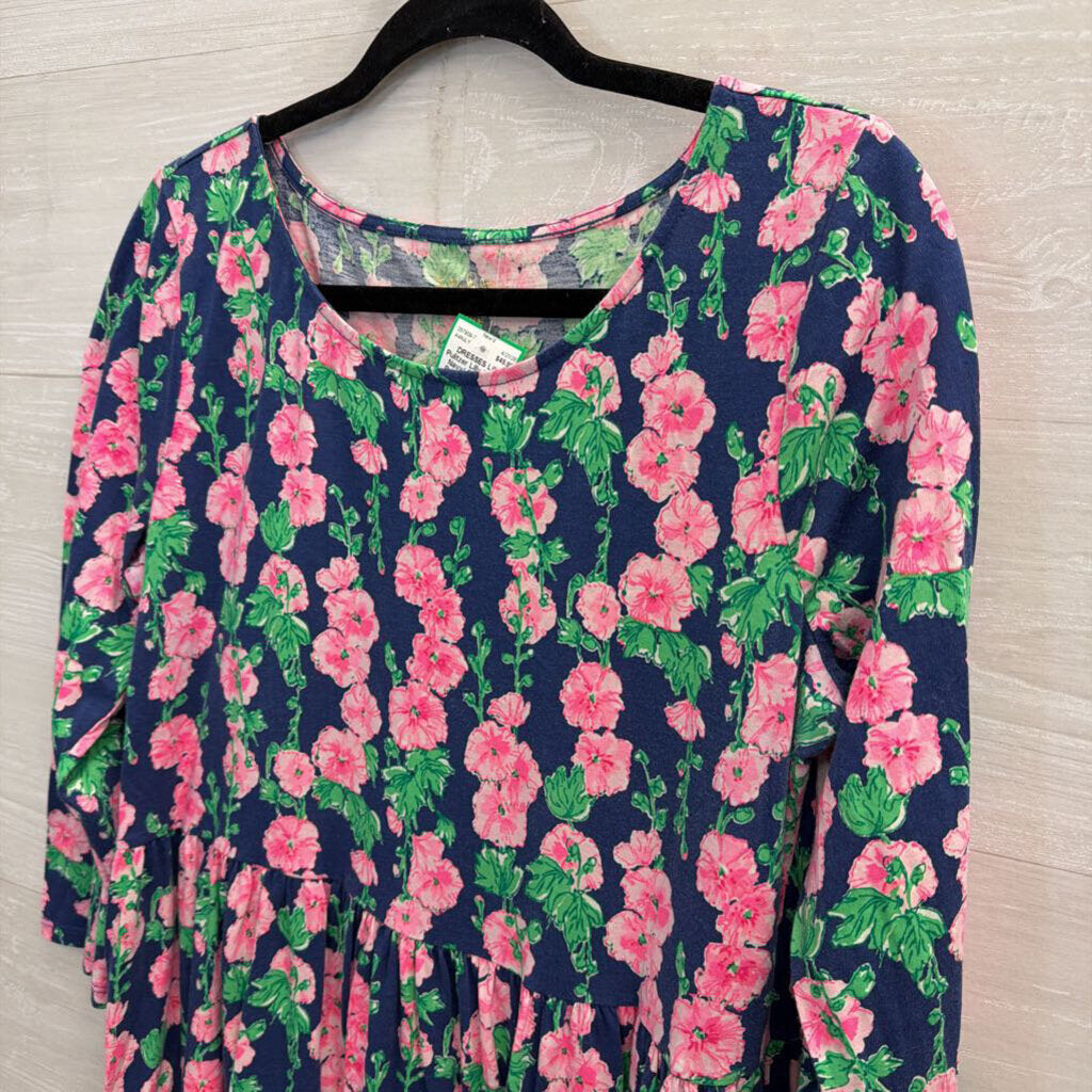 Lilly Pulitzer Navy/ Pink Floral Print Long Sleeve Dress Large